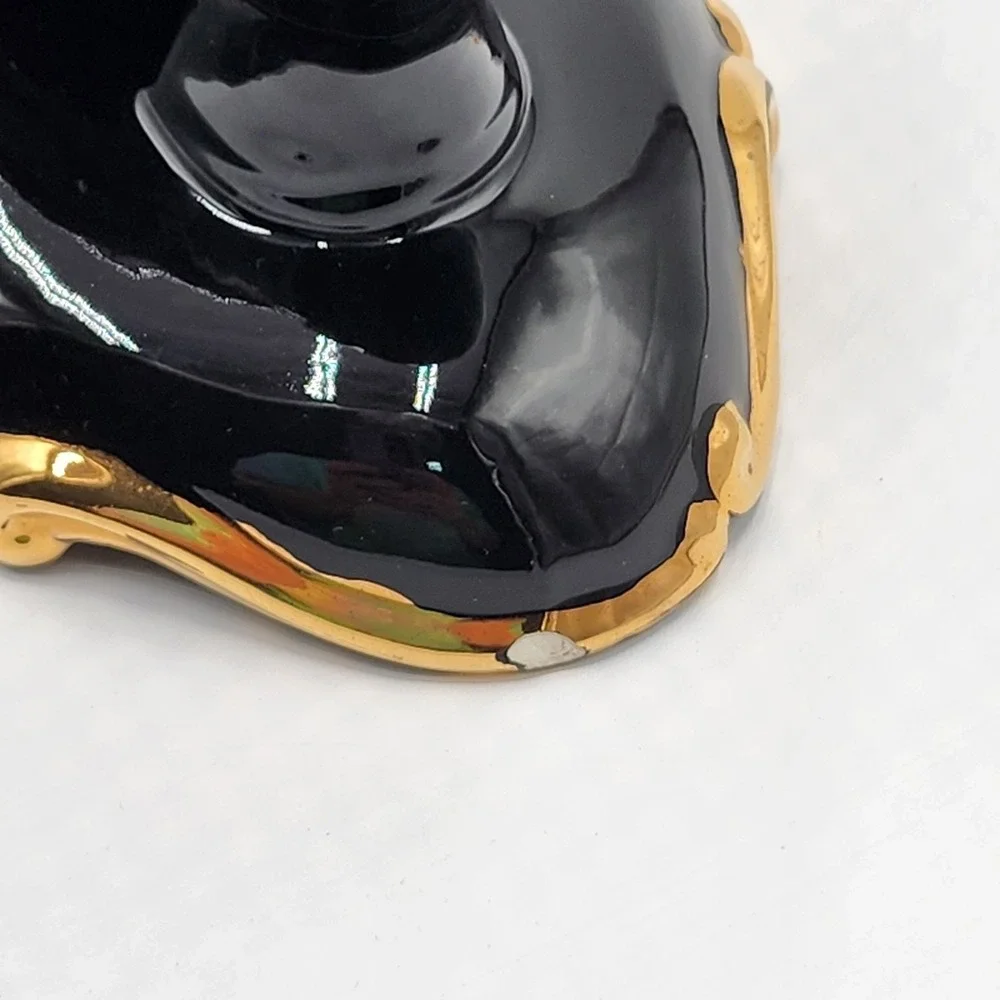 Vintage Ceramic Victorian Boot Vase Planter Black Gold Attributed Atlantic Mold